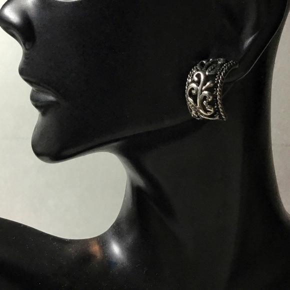 Vintage Sterling Silver Tendrilling Vines Openwork Pierced Earrings - Picture 2 of 3